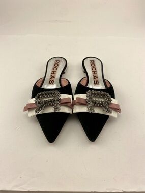 Rochas Black Velvet Embellished Pointed Toe Mules 38.5